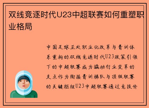 双线竞逐时代U23中超联赛如何重塑职业格局